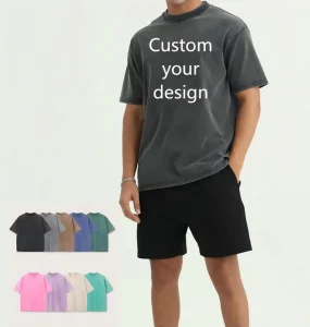 100% Cotton Acid Wash T Shirt Custom Logo Printed Vintage Wash Men’s Puff Printing Tshirt