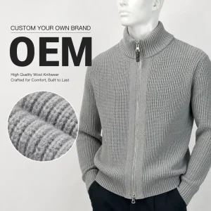 100% Cotton Anti-Pilling Breathable Heavyweight Double Zipper Full Sleeve Comfortable Coat Knitted Solid Color Sweater Winter