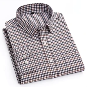 100% Cotton Brushed Long-Sleeve Shirts for Men Houndstooth