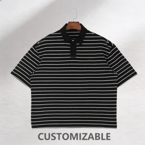 100% Cotton Customizable Men’s Pinstripes Boxy Style Short Sleeve Polo Shirts
