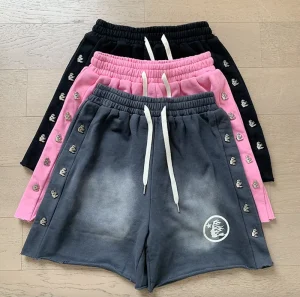 100% Cotton Helstar Street Style NFC Hip hop Printed Terry Cloth Washed Vintage Men’s and Women’s Loose Shorts for Summer