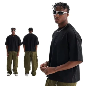 100% Cotton Knitted Men’s Short-Sleeved Hip Hop T-Shirt Anti-Pilling Teenager’s Popular Loose Street-Style Short