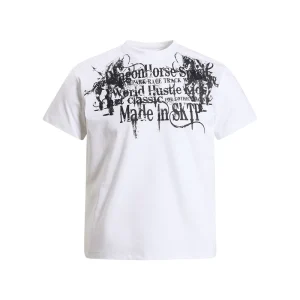 100% Cotton Letter Graffiti Silk Screen Printed Loose Fit Men’s Summer Hip Hop Street Style O Neck Short Sleeve T Shirt