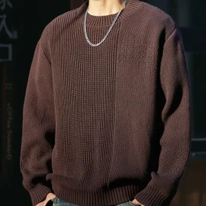 100% Cotton Men Sweater Crew Neck Men’s Knitted Sweater Solid Color Custom Man Sweater ODM OEM Loose Comfortable Knitwear