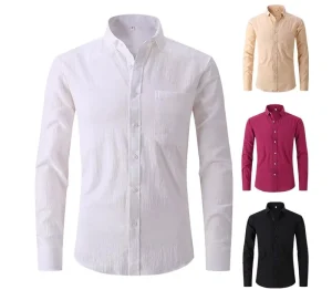 100% Cotton Men’s Formal Shirts Casual Long Sleeve Square Collar Solid Color Chemises Pour Hommes Man Shirt