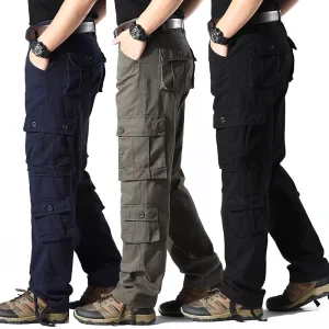 100% Cotton Men’s Hiking Streetwear Casual Work Plus Size Trousers Straight Outdoor Cargo Tactical Multi pocket Pant Trousers