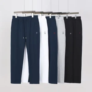 100% Cotton Men’s Jogger Pants Slim Fit Workout Sweatpants with Flat Front Style Side Zipper Pockets Customizable Logo