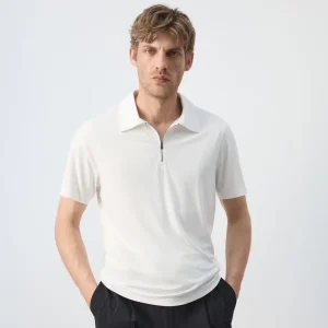 100% Cotton Men’s for Polo T Shirt Casual Polo Tops with Zipper Lapel Collar and Short Sleeve Short Length Golf Polo Shirt