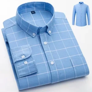 100% Cotton Plain Oxford Men’s Casual Shirts Summer Long Sleeve Loose American Size Men’s Shirt Business Men’s Social Shirt
