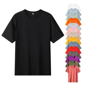 100% Cotton Solid Knitted Loose Plus Size Casual Men’s T Shirts Silk Screen Printed Logo Anti Wrinkle Short Sleeve