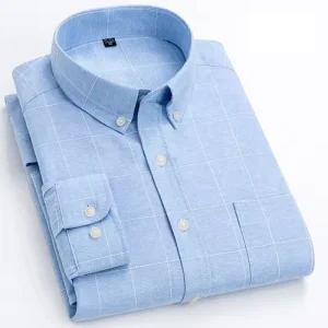 100% Cotton Style Business White Casual Logo Dress Mens Plaid Classic Manufacturer Oxford Shirts for Men