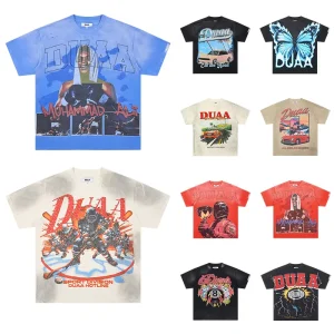 100% Cotton Tshirt Streetwear Hot-fix Rhinestones T Shirt Graffiti Printed Short Sleeve Men’s Boxy T-shirt