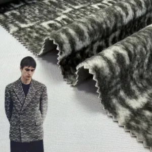 100% Polyester Abstract Plaid Wool Look Velvet Garment Apparel Fabric for Men’s Coats Blazers Jackets Overcoats