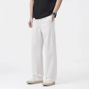 100% Polyester Men’s Casual Straight Quick Dry Pants Lightweight & Breathable Drawstring Closure for Outdoor Activities & Travel