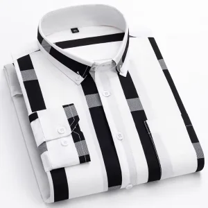 100% Polyester Men’s Fashion Print Shirt Casual Long Sleeve Button Casual 2300