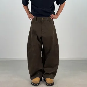 100% Polyester Men’s Pants Custom Pockets Zipper Wide Leg Button Cargo Pants for Men