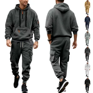 100% Polyester Sweatshirt Set Custom Embroidered Logo Men’s Casual Hoodie