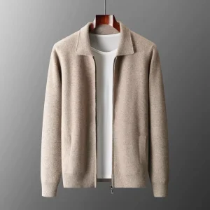 100% Pure Wool Men’s Autumn Thickened Breathable Cardigan Zipper Jacket Business Casual Knitwear Trendy