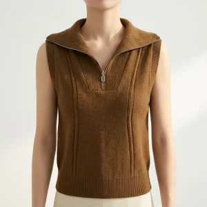 100% Wool Sleeveless Vest Zip-front Cardigan GOTS Certified Warm OEM Service