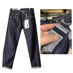 13 oz Blue-edged Washed Japanese Raw Selvedge Denim Jeans Men’s Retro Autumn Casual Pure Cotton Straight-leg Salvage Denim Pants