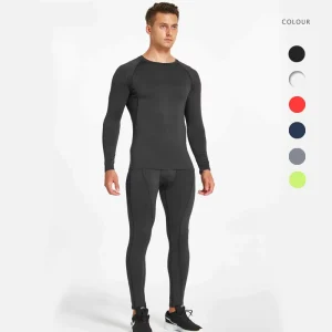 2 Pcs Men’s Thermal Long Cool Dry Compression Wear Sweatsuit Set with Anti Bacterial Polyester Spandex Material