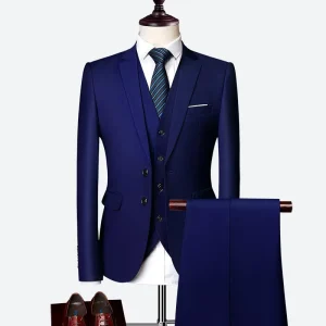 2 Piece & 3 Piece Men’s Slim Fit Business Suits Double Breasted V Neck Polyester Cotton Fabric Breathable Blazers