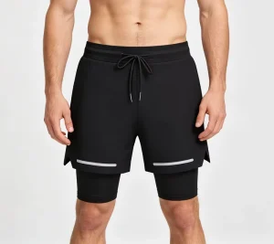 2 in 1 Men Spandex Polyester Blend 200gsm Jogger Reflective Printing OEM Design Gym Wear Workout Running Shorts Gym Sport Shorts