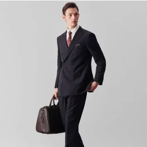 20420425101 Pure Wool Business Suit Set Men’s Double Breasted Groom’s Dress Wedding Formal Suit Professional Suit