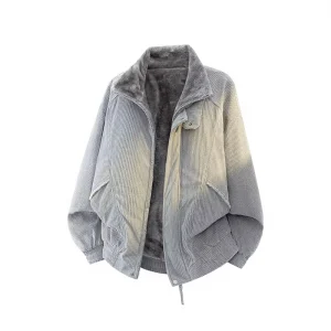 2269 Large Size Men’s Winter Corduroy Padded Wool Soft Warm Stand Collar Single Breasted Coat