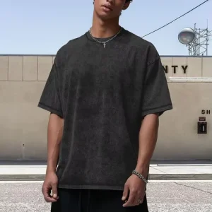 230GSM High Quality Acid Washed Tshirt Crew Neck Oversized 100% Cotton T-shirt Drop Shoulder Vintage T Shirt for Men