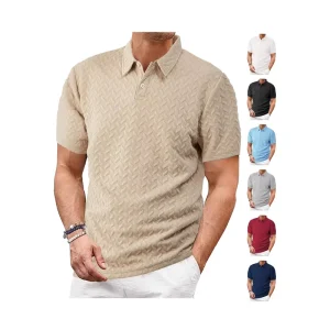 240G Men’s Polo Shirts American European Style Loose Casual Solid Color Jacquard Fabric Breathable Quick Dry Short Sleeve