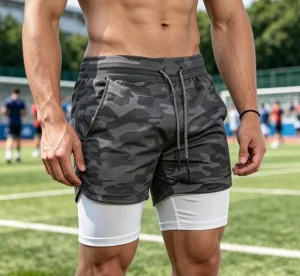 240GSM 3D Embossed Knitted Breathable Windproof High Waist Drawstring Men Casual Fitness Yoga Gym Workout Shorts OEM