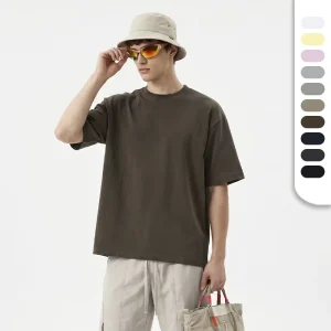 240g Heavyweight Cotton T-Shirt Men’s Dropped Shoulders Oversized Streetwear Tee Solid Color Boxy Fit Summer Top