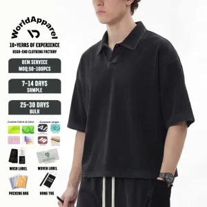 250G Cotton Men’s Vintage Polo T Shirt Heavy Weight Jersey Fabric Solid Color Plus Size Casual Vintage Style