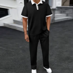 26 Cross border Men’s New Summer Style Button-down Multi-color Short-Sleeved Polo Shirt Long Pants Casual Sports Set