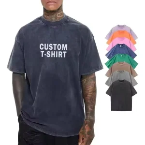 290g Men’s Oversized Acid Washed T Shirt 100% Cotton High Quality Tshirt Men Vintage Faded Distressed Luxury Solid Knitted