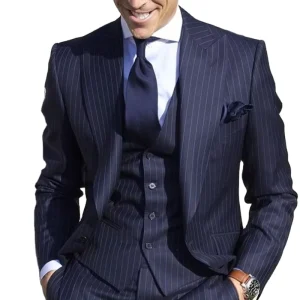 2PC/3PC Mens Suits With Pants Stripe Men’s Blazer Slim Fit Wedding Male Groom Tuxedos Suit Prom Costume Homme