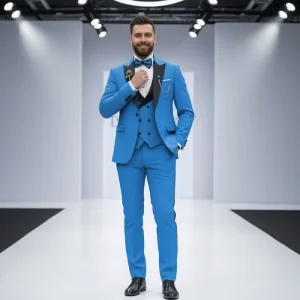 3 Piece Men’s Wedding Suit Set Slim Fit Solid Color Large Size Blazer Pants Vest