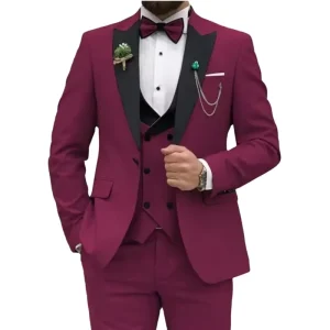 3 Piece Single Breasted Men’s Suit Groom and Groomsman Wedding Banquet Slim Fit Pant Vest Blazer