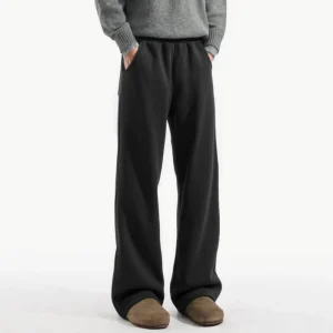 300g Solid Color Men’s Plain Dyed Mid Waist Straight Sports Pants Casual Loose Autumn Worsted Pants