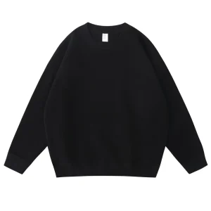 390g Double sided Crewneck Shoulder Knitted Breathable Sweatshirt Men’s Loose Wide Japanese Solid Color