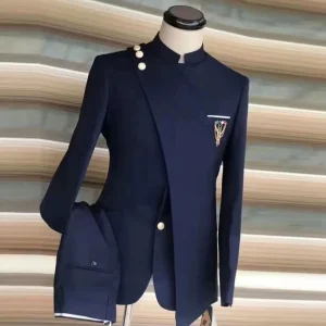 3XL Europe Large Size Men’s Suit Two Piece Business Party Groom Best Man Clothing Standing Collar Men Suit