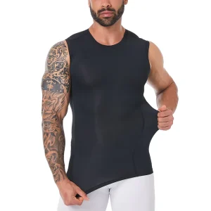 4 Way Stretch Mens Light Weight Compression Vest Sleeveless Fitness Tank Top for Sports