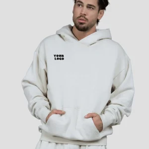 400G Men’s Plush Thick Hooded Hoodie American Style Solid Color Loose Shoulder Plain Dyed for Autumn Winter