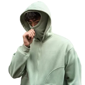 450 GSM Thick Hoodie with Ski Mask Oversized Balaclava Full Zip up Hoodie Sweatshirts Custom Logo Mens Hoodies Factory