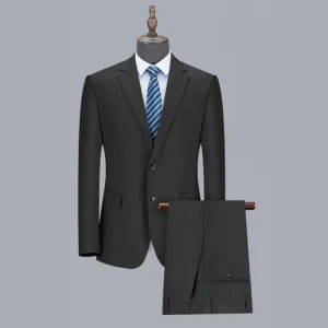 50% Wool Fabric Men’s Business Suit, Black Blazer and Trousers