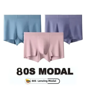 80S Modal Men’s Mid-Rise Boxer Briefs Seamless Breathable Antibacterial for Business and Home Wear