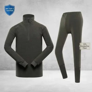 ALPINEPRO Men’s Thick Winter Tactical Thermal Underwear Set EN 1149-1 Certified Anti-static 12% Conductive Fiber Grid Fleece