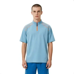 AMCLEVER Summer Cool Touch Solid Terry Loose Fit Men’s Short Sleeve for Style Half Zipper Shirt Moisture Wicking Activewear