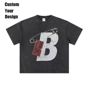Acid Wash Tshirt Custom Logo Blank Plain Boxy Fit T Shirt 100% Cotton Oversized Heavyweight Vintage Men’s T-shirt